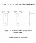 Solid Stainless Steel Floating Shelf Brackets With Hidden Wall Mount Hardware For Wood Shelves, Brushed Finish, 5.91 in