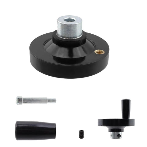 2 Pack Hand Crank Revolving Handle 63x8mm Wheel with M6 Thread for Lathe Machine and Grinder, gum wood grip view.