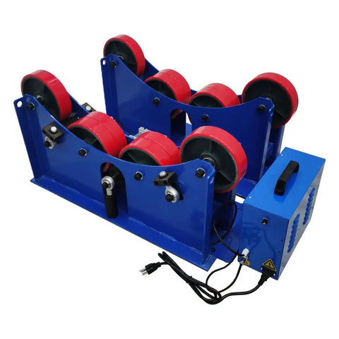 Beefed Up Workhorse Wheel Welding Tank Turning Rolls With Linkage Roller And Welding Positioner For Welding Equipment Support 3000 Kg Load Capacity 70 To 1200 Mm Diameter Range 370W Motor Adjustable Speed 150 To 1000 Mm Min., blue roller unit with power box and cables