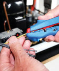 3-In-1 Automatic Wire Stripper And Ferrule Crimper With Side Cutter For 10-20 AWG in use for self-adjusting wire stripping