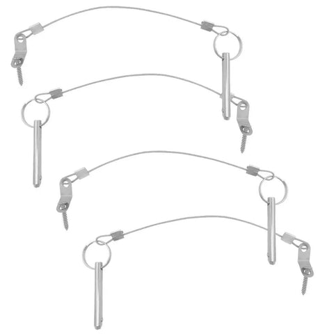 Four Pack Marine Quick Release Pins For Bimini Tops One Quarter Inch Diameter Two Inch Length Three One Six Stainless Steel Deck Hinge Brackets With Safety Leashes And Install Bolts Solid Gear For Coastal Vibes
