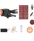 Electric Belt Sander And Polisher With Adjustable Grinding Platform For Woodworking And Knife Sharpening Heavy Duty components and attachments displayed.