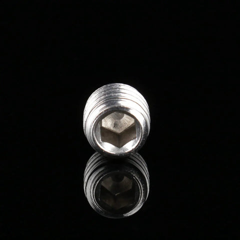 Close-up of a stainless steel grub screw from the 200 Piece Stainless Steel Grub Screw Kit Must Have M3 M4 M5 M6 M8 Hex Socket Assortment For Home Repair Furniture Doors Locks Electronics DIY Fixtures For Quick Home Projects