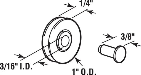 Industrial Strength Sliding Screen Door Replacement Rollers Featuring High Density Polyethylene Wheels And Precision Ball Bearing Axles For Smooth Riding Doors Quick No Sweat Swap Setup Sold As A 2 Pack with dimensions detailed.