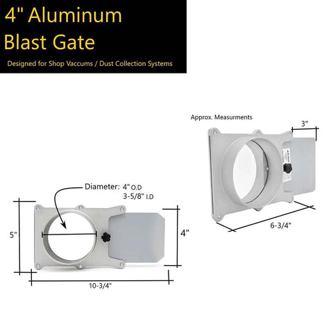 4-inch aluminum blast gate for vacuum dust collection; metal body, Amazon brand.