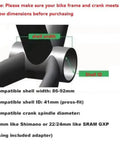 Diagram showing dimensions for Threaded Ceramic Bearing Bottom Bracket For Press Fit 86 92mm Shell With 41mm Inner Diameter.