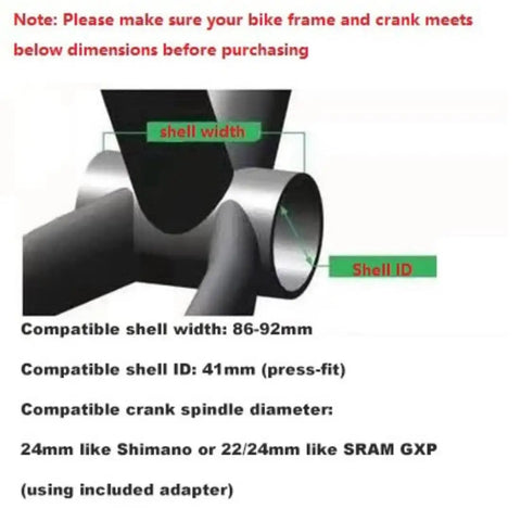 Diagram showing dimensions for Threaded Ceramic Bearing Bottom Bracket For Press Fit 86 92mm Shell With 41mm Inner Diameter.