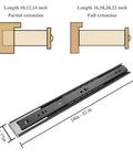 Diagram showing 2 Pairs Push To Open Drawer Slides 16 Inch Full Extension Heavy Duty Ball Bearing Metal Drawer Runners Rails Track