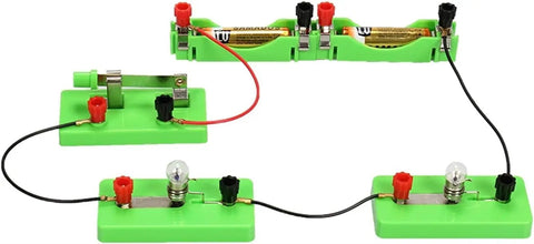 Hands-On Series And Parallel AA Battery Box Kit With Switch Wires And Light Bulb For Simple Circuits, Physics Experiments, STEM Classroom Lab, Safe Electricity Education For Kids And Students, green plastic circuit kit