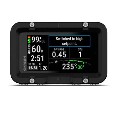 Descent X50i Dive Computer With A 3-Inch Color Touchscreen displaying dive data, 20 ATM Depth Rating, Sapphire Lens visible