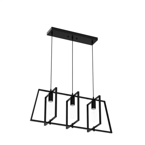 Modern Industrial 3-Light Pendant Light Fixture With Adjustable Height, Matte Black Cage Over Table Dining Room Kitchen Island, Open Rectangular Frame, Dope Living Room Foyer Lighting
