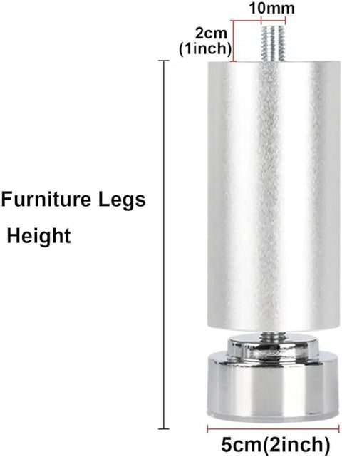 Adjustable Aluminum Furniture Legs M10 1.5mm Threaded Metal Feet For Sofa Couch Table Desk Bed Washing Machine Stand, silver 2 inch