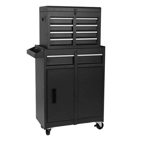 Heavy Duty Rolling Tool Chest With Five Hella Spacious Drawers And Separate Bottom Cabinet Drawer For Mechanics Or Home Crews Seeking Straightforward Professional Organization, black metal construction.