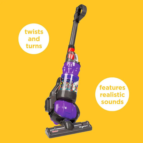 Dyson Ball Miniature Vacuum Toy For Kids 3 Plus with realistic twist and turn action shown against a yellow background