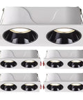 WKNHHL 5 Pack Led Integrated Downlight Double Head Recessed Lighting Kit - 14W/24W, white aluminum finish, deep cup design.