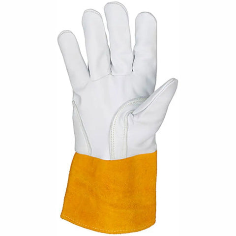 Unisex X Large Tig Welding Gloves With Pearl Top Grain Goatskin For Dexterity Kevlar Seams Glide Patch White Gold