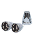 Chrome ABS Front Axle Wheel Covers For Semi Trucks With 33mm Screw-On Lug Nut Covers, showing two front covers and a screw-on cap