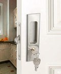 Sliding Door Lock With Invisible Recessed Handle And Latch, Includes Keys, For Pocket Doors And Barn Wood Doors, Interior Privacy Furniture Hardware In Silver Finish, 16 Cm Long By 4.5 Cm Wide, Fits 36-50 Mm Door Thickness on door