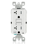 Killer Slim GFCI Weather And Tamper Resistant Outlet 20 Amp front view with reset and test buttons for home safety upgrade.