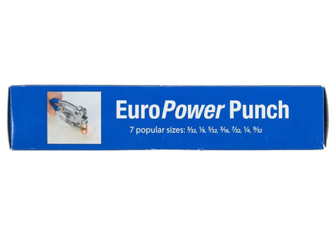 Packaging of Beefy Heavy Duty Metal Punch Plier With Compound Action And Hardened Dies, showing punch sizes and EuroPower label.