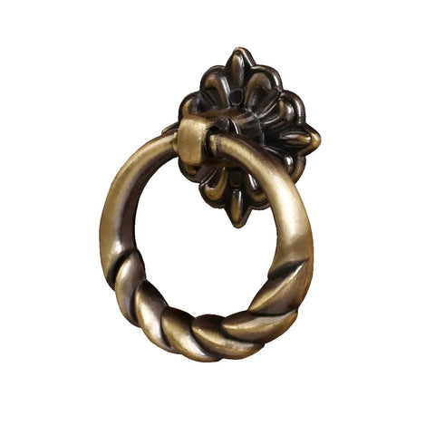 Retro Bronze Drop Ring Cabinet Pulls 12 Pack With Screws, featuring elegant design in antique bronze finish for cabinets and dressers.