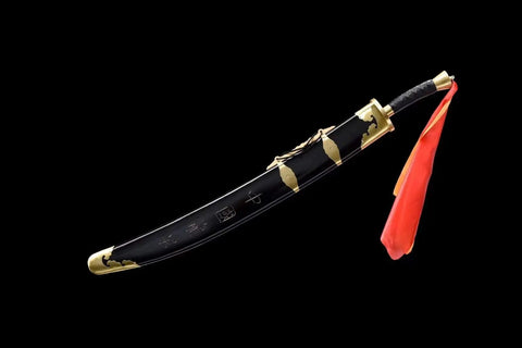 Handmade Wushu Dao Sword With Flexible Stainless Steel Blade And Black Scabbard For Kung Fu Training And Display angled view