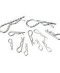 Top Tier R Shaped Cotter Pins 150 Pack Carbon Steel Spring Fasteners in various sizes for heavy duty jobs.