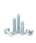 Top Shelf Galvanized Steel Phillips Cross Pan Thread Forming Machine Screws M6 X 16mm stacked and angled view showing heads and threads.