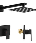Matte Black Shower Faucet Set With Rough In Valve And Trim Kit 8 Inch Square Rain Shower Head Extra Long 14 Inch Shower Arm All Metal Durable Bathroom Shower System For Modern Homes