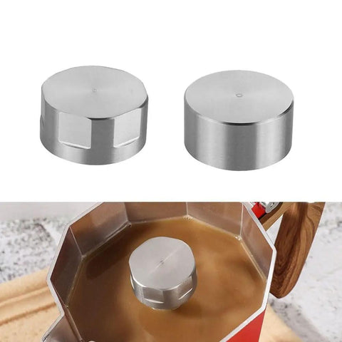 Moka Pot Guard Stainless Steel Spray Cap Anti Splash Shield for Moka Coffee Pot above brewed coffee in silver hexagonal design.