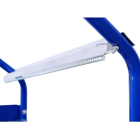 Close-up of Mobile 18 Inch Multi Roll Masking Paper Machine's flexible top with blue frame and metal spring for auto body use