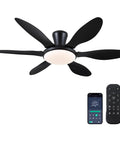 51 Inch Black Modern Ceiling Fan With Lights Remote App Control Quiet DC Motor Dimmable LED Reversible Low Profile Flush Mount