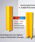 Built Tough 10 Inch Yellow Galvanized Steel Pipe Guard Wall Mount Pipeline Bollard Protector with 3mm thick steel showing durability.
