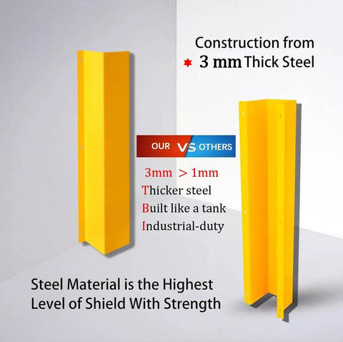 Built Tough 10 Inch Yellow Galvanized Steel Pipe Guard Wall Mount Pipeline Bollard Protector with 3mm thick steel showing durability.