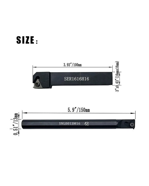 Internal Threading Boring Bar And Lathe Threading Holder Kit With Ten 16ER AG60 Carbide Inserts SER1616H16 front view