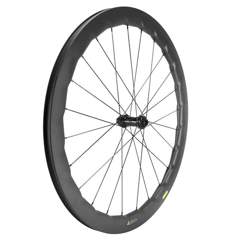 Side view of Fifty Twenty Five Millimeter Disc Brake Tubeless Wheelset For Road Bike 700c With Special Finish No Logos Carbon Fiber Toray T700 Rim