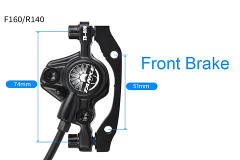 Rad Hydraulic Disc Brake Upgrade For Mountain Bikes Right Front 800mm Line Two Piston Caliper ISO PM Adapter detailed view of front brake caliper