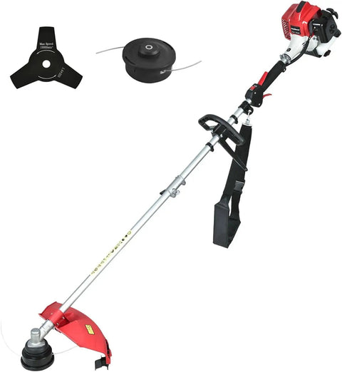 Gas Powered Weed Wacker 25.4cc 2 Cycle String Trimmer And Edger With 16 Inch Cutting Swath And 10 Inch Brush Cutter Blade