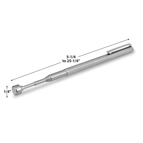 Magnetic Pick Up Tool With 3 Lb Pull And 25 Inch Extendable Reach For Grabbing Lost Parts From Tight Spots, Ideal Auto Shop And DIY Repair Gear, Silver Finish extended view