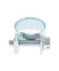 Close-up of a metal clamp from 30 Pack 3/8 Inch Fuel Injection Hose Clamps Kit For Plumbing Automotive And Mechanical Projects Fits 14 To 16mm Tubing
