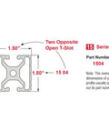 Built Tough 1.5 By 1.5 Inch Clear Anodized Aluminum Extrusion 60 Inch Long Opposite B Slotted T Slot Linear Guide Rail diagram with dimensions.