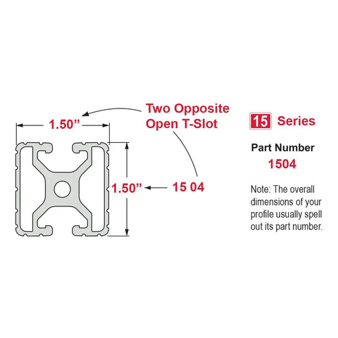 Built Tough 1.5 By 1.5 Inch Clear Anodized Aluminum Extrusion 60 Inch Long Opposite B Slotted T Slot Linear Guide Rail diagram with dimensions.