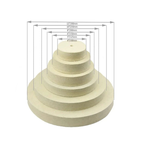 Heavy Duty 125 To 300mm Felt Polishing Buffing Wheel For Metal Mirror Surface Finish Bench Grinder Tool With 25mm Arbor, stacked sizes.