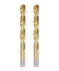 Heavy Duty Titanium Coated High Speed Steel Twist Drill Bits Set For Metal And Wood Seven Sixteenth Inch Diameter 142mm Total Length 101mm Flute Length Two Pack By Uxcell For Stainless Steel Hardened Metal Cast Iron Plastic, front view.