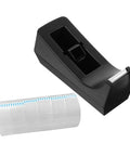 Six Station Blue Desktop Tape Dispenser Set With Six Premium Adhesive Rolls, black dispenser and clear tape roll, for desk organization.
