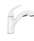 Side view of Brecklyn Glacier White One-Handle Single-Hole Kitchen Faucet With Pull-Out Sprayer Power Clean Reflex System