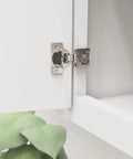 Top Tier Heavy Duty Soft Closing Concealed Cabinet Hinges Three Quarter Inch Overlay Face Frame Mount on a white cabinet door.