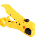 Coax Cable Wire Stripper Cutter with Adjustable Blade and Reversible Cassette for RG59 RG6 RG7 RG11, yellow pro grade tool