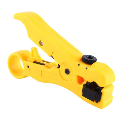 Coax Cable Wire Stripper Cutter with Adjustable Blade and Reversible Cassette for RG59 RG6 RG7 RG11, yellow pro grade tool