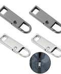 Heavy Duty Luggage Zipper Pulls Replacement Four Pack Universal Zipper Pulls for Backpacks, Suitcases and Bags, Durable Metal Construction in Black and Silver.